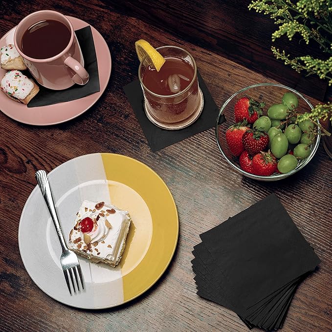 500 Pack Cocktail Napkins Paper - Quality 3-Ply Black Beverage Napkins - Restaurant, Event, Bar Napkins - Perfect Size Dessert Napkins - Party Napkins Bulk - Elegant Wedding Napkins Disposable