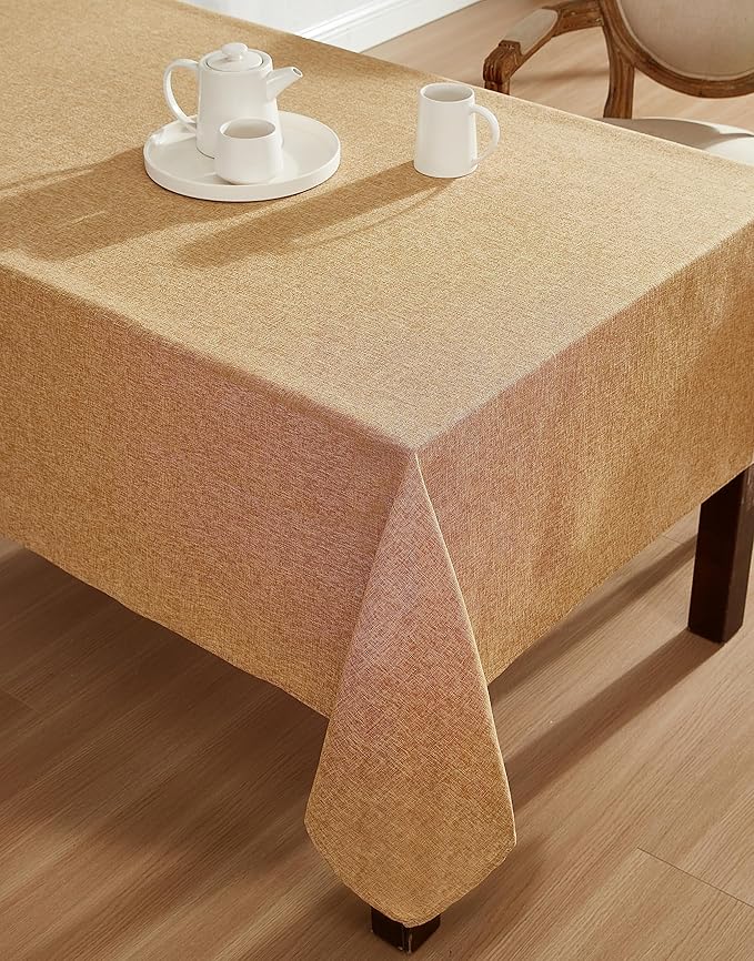 Laura Ashley Harper Luxuriously Smooth Fabric Tablecloth for Formal or Casual Dining, Holiday, Banquet, Wedding or Party, 60" x 102", Gold