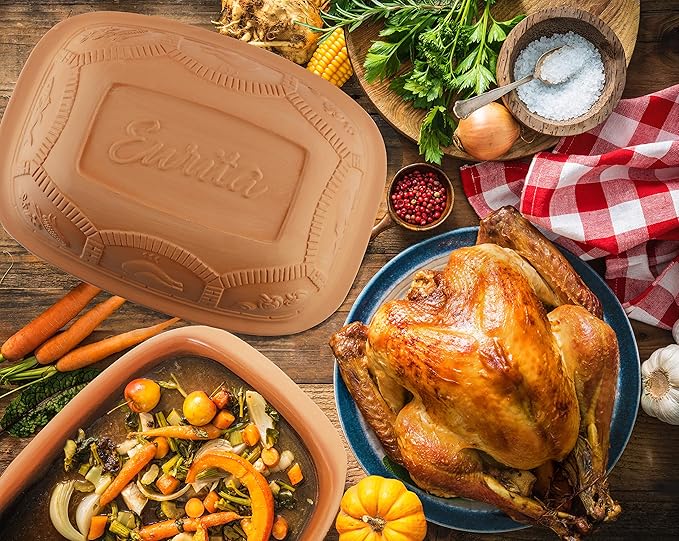 Eurita Clay Roaster, 4 Quart, 3.78 Litres, Non-Stick Earthenware, Toxin-Free, Healthy Clay Pot Cooking, Versatile Cooking Dutch Oven, Digital Recipe and Instructions Included