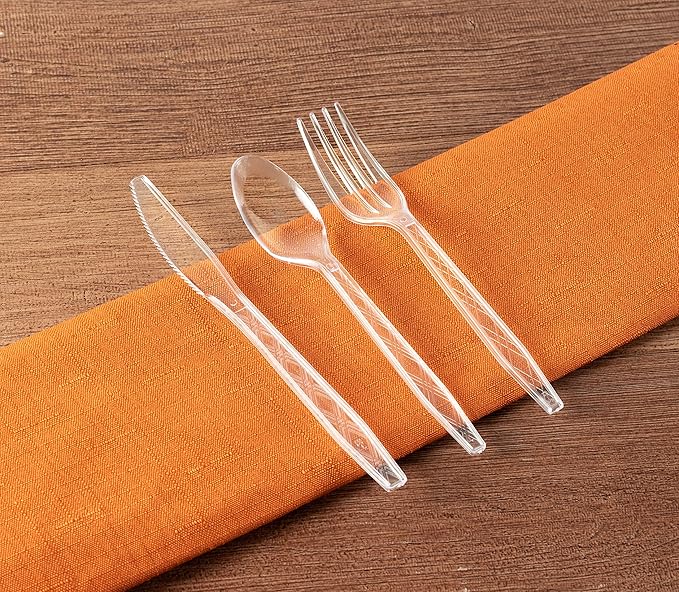 Party Bargains Clear Plastic Cutlery 2160 pcs: 1080 Forks, 720 Spoons, 360 Knives. Argyle Design, Heavy Duty & Solid Disposable Silverware Utensils Combo Pack Set for Weddings, Buffets, Luncheons