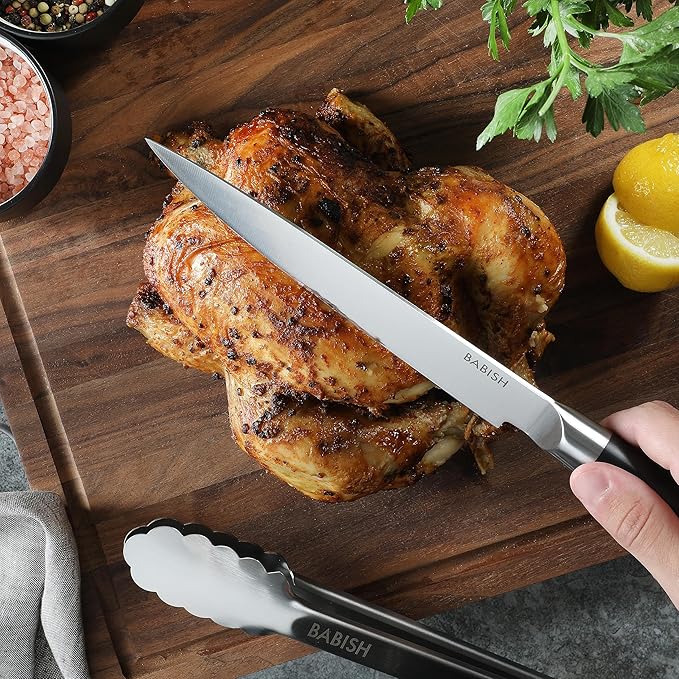 Babish 8-Inch Forged Carving Knife ??High-Carbon 1.4116 German Steel Full Tang Kitchen Knife for Precision Meat and Poultry Slicing