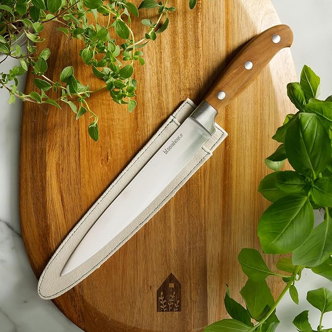 Bloomhouse 8-Inch Slicing Knife ??German Stainless Steel Carving Blade with Forged Italian Olive Wood Handle, Full Tang Knife for Meat, Roasts & BBQ