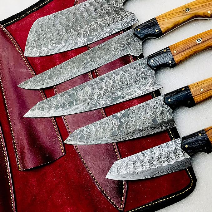 MDM Handmade Damascus Steel Kitchen Knife Set of 5pcs With sheath Chef knife set Chef Knives set Kitchen Gadgets Handmade Kitchen Gifts Viking Kitchen Knife For Men, Mothers day gifts for friend