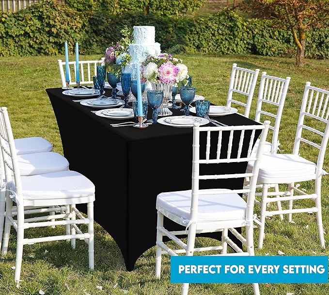 Utopia Kitchen Spandex Tablecloth 10 Pack [8FT, Black] Tight, Fitted, Washable and Wrinkle Resistant Stretch Table Cloth Rectangle Cover for Trade Show, Weddings & Parties [96Lx30Wx30H Inch]