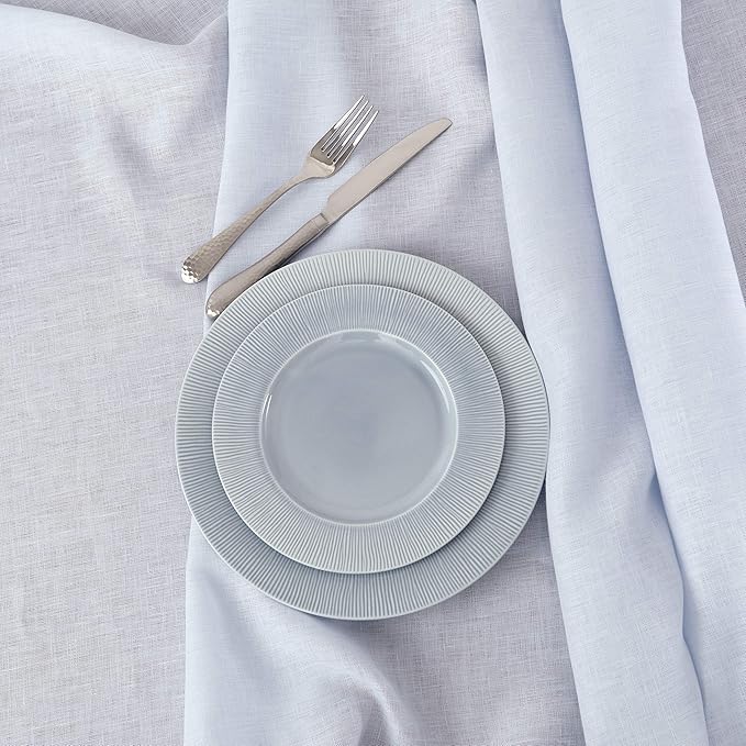 Solino Home Linen Tablecloth 60 x 108 Inch - Classic Hemstitch 100% Pure Linen Light Blue Table Cloth for Rectangle Tables - Machine Washable Tablecloth for Winter, Spring, Easter