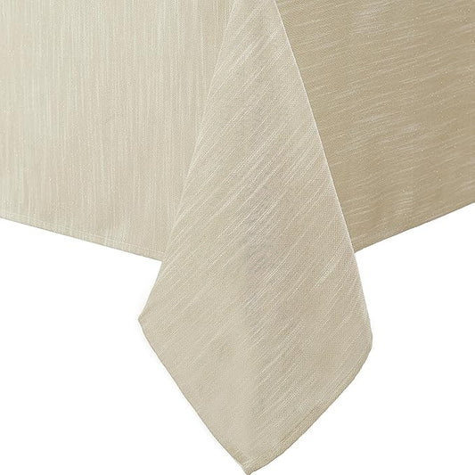Laura Ashley Arabesque Luxurious Shimmery Fabric Tablecloth for Formal Dining, Holiday, Wedding or Party, 60" x 102", Gold