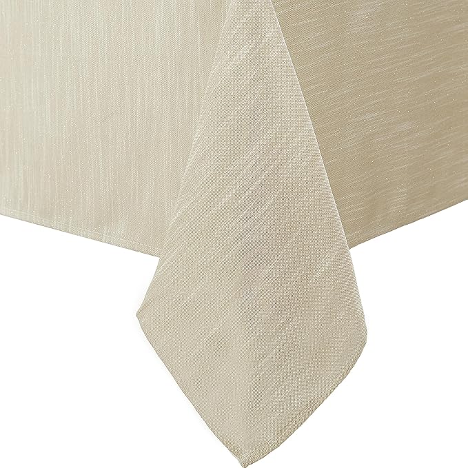 Laura Ashley Arabesque Luxurious Shimmery Fabric Tablecloth for Formal Dining, Holiday, Wedding or Party, 60" x 84", Gold