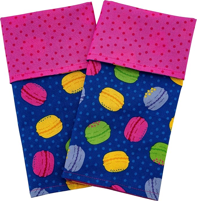Funkins Reusable Cloth Placemats for Kids & Lunch Boxes | Reusable, Eco-Friendly | 15"x13", 2-ply, Thick, Absorbent, Machine Washable | Set of 2 Placemats (Macarons)