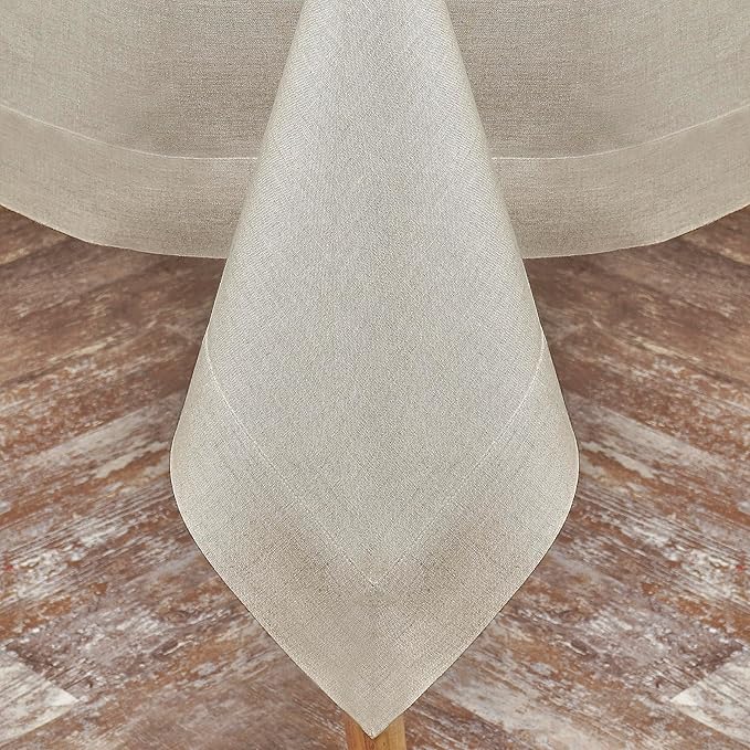 D'Moksha Homes Natural Linen Tablecloth 60 x 156 Inch - 100% Pure Linen Tablecloth for Rectangle Tables - Machine Washable Table Cloth for Valentines, Spring, Easter