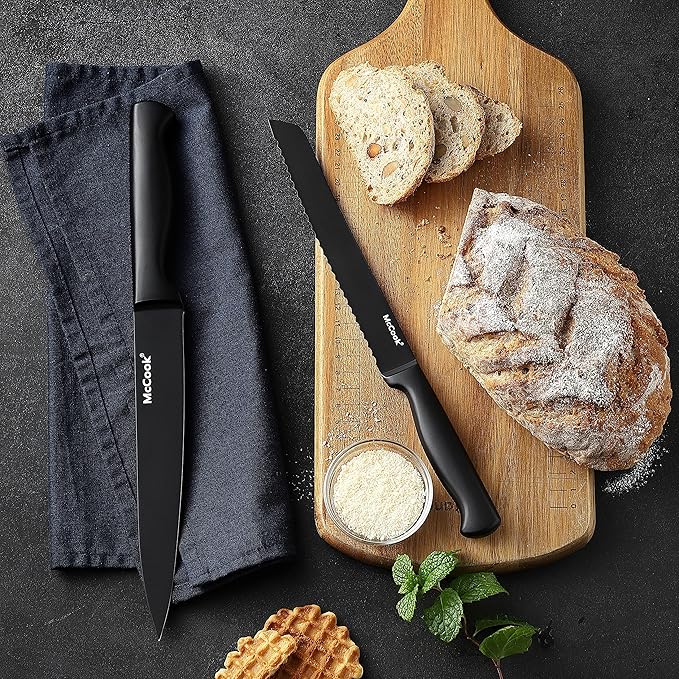 McCook짰 Knife Sets,German Stainless Steel Knife Block Sets with Built-in Sharpener, Black