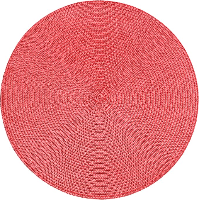 HODJOY Placemats Set of 6, Round Woven Table Mats for Dining Table, Washable Non-Slip Placemats for Christmas, 15 inches (Tango Red)