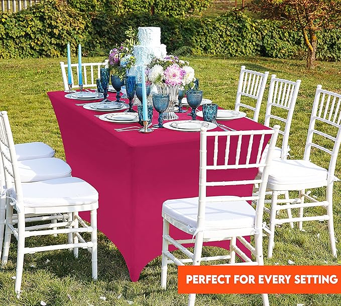 Utopia Kitchen Spandex Tablecloth 2 Pack [6FT, Fuchsia] Tight, Fitted, Washable and Wrinkle Resistant Stretch Table Cloth Rectangle Cover for Trade Show, Weddings & Parties [72Lx30Wx30H Inch]