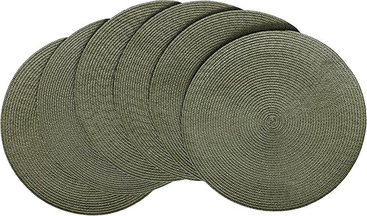 HODJOY Placemat, Round Placemat for Dining Table, Washable Woven Placemats for Christmas, 15 inch, Set of 6, Olive