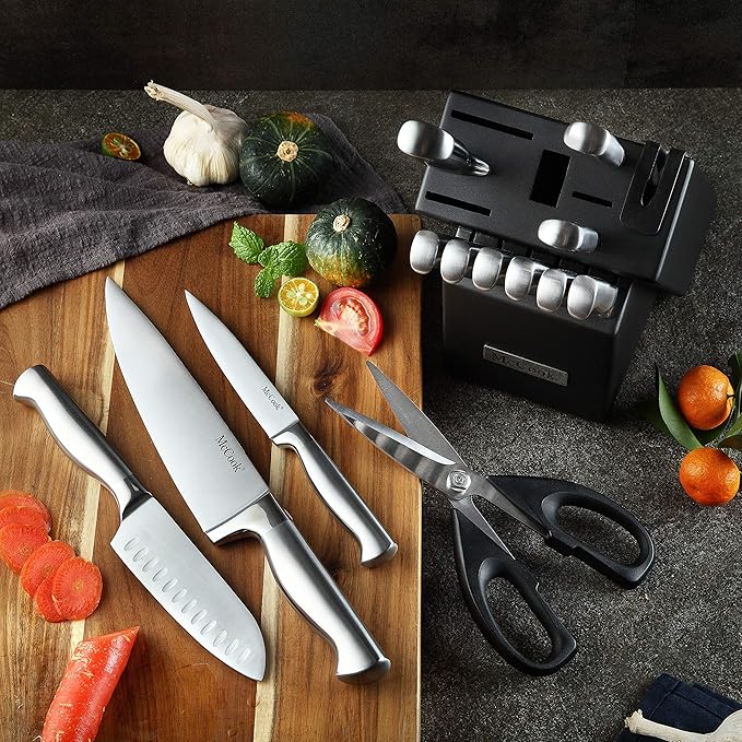 McCook짰 Knife Sets, German Stainless Steel Knife Block Sets with Built-in Sharpener