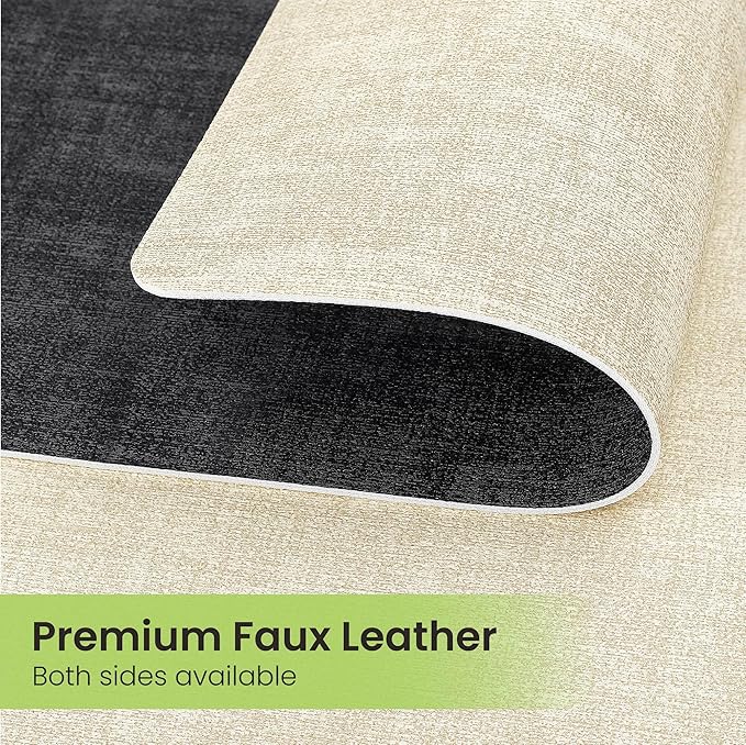 Fyvva Placemats Set of 4, Faux Leather Heat Resistant Wipeable Placemats, Dual Sided Waterproof Oilproof Washable Table Mats with Coaster, Suitable for Kitchen, Dining, Table Decor (4, Black Beige)