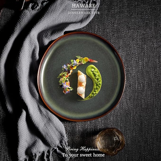 HaWare Stoneware Salad Plates Set of 6, 7.9??Heavy Duty Ceramic Plates, Reactive Glaze Dinnerware for Home Restaurant, Chip and Scratch Resistant, Microwave and Dishwasher Safe, Reactive Moss Green