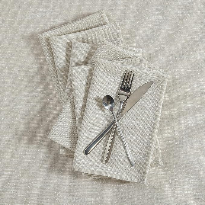Laura Ashley Arabesque Luxurious Shimmery Fabric Tablecloth Napkins for Formal Dining, Holiday, Wedding or Party, Set of 6 Napkins, Silver