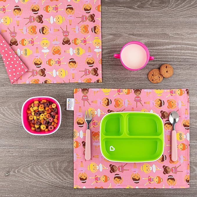 Funkins Reusable Cloth Placemats for Kids & Lunch Boxes | Reusable, Eco-Friendly | 15"x13", 2-ply, Thick, Absorbent, Machine Washable | Set of 2 Placemats (Ballerinas)