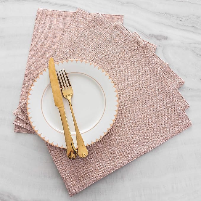 Home Brilliant Placemats Set of 8 Heat Resistant Dining Table Place Mats for Kitchen Table Party Dinner Valentines Decorations, 13 x 19 inches, Apricot Pink