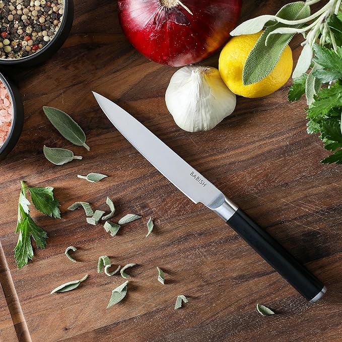 Babish 5-Inch Forged Utility Knife ??High-Carbon 1.4116 German Steel Full Tang Kitchen Knife for Precision Cutting and Durability