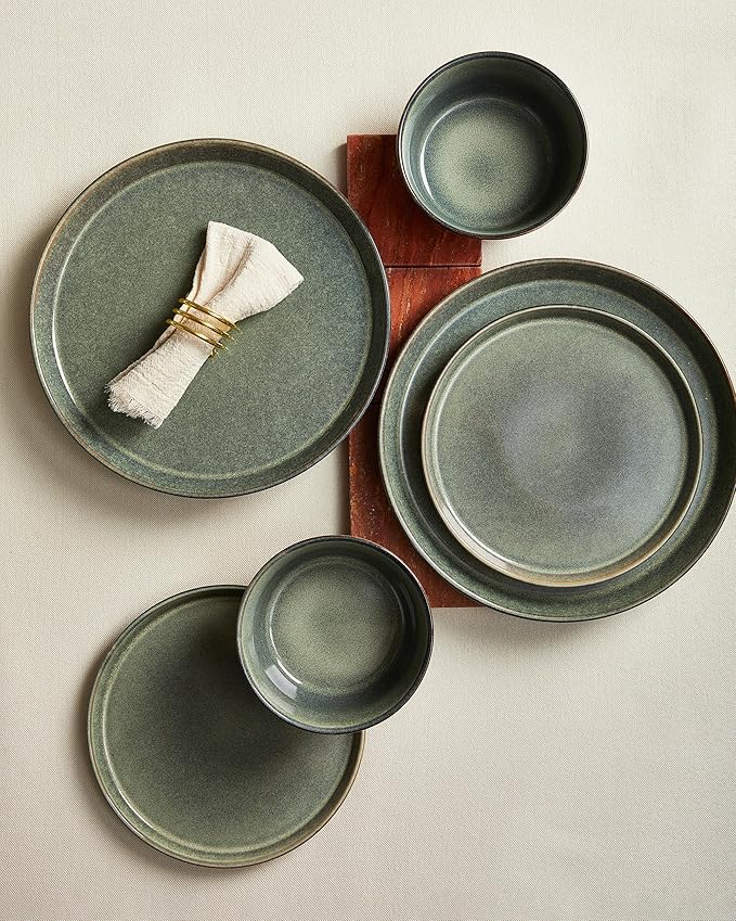 Dinnerware Sets, Microwave Safe Plates and Bowls Sets, Dishes Set for 6, Chip & Scratch Resistant Dinner Set, Hand Glazed Farmhouse Dishware Sets, Green Wheat