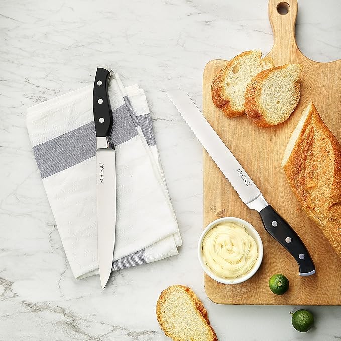 McCook짰 Knife Sets, German Stainless Steel Forged Kitchen Knives Block Set with Built-in Knife Sharpener
