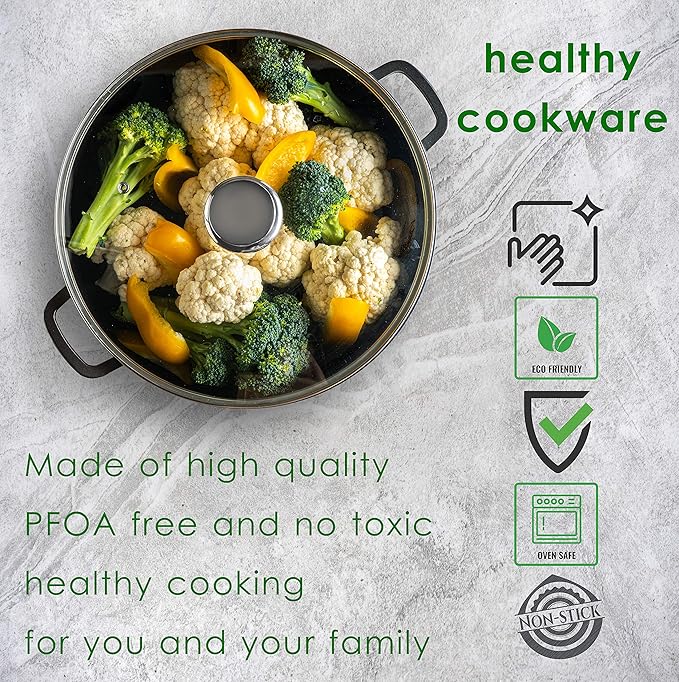 Moss & Stone Die Cast Aluminum Oval Roaster Pot 12-Inch, Induction Compatible, Hard Anodized Nonstick Pasta Pot with Glass Lid, Roaster Oven Safe 6 Quart Bundle With 12 Inch Aluminum Pan Non-Stick Coo