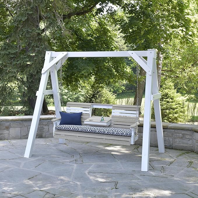 LuxCraft Rollback 5ft Recycled Plastic Plain Porch Swing with Flip Down Center Console - Lead Time to Ship 4 Weeks