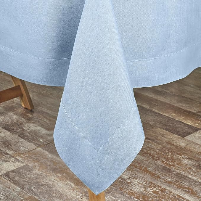 D'Moksha Homes Powder Blue Linen Tablecloth 54 x 72 Inch - 100% Pure Linen Tablecloth for Rectangle Tables - Machine Washable Table Cloth for Spring, Easter