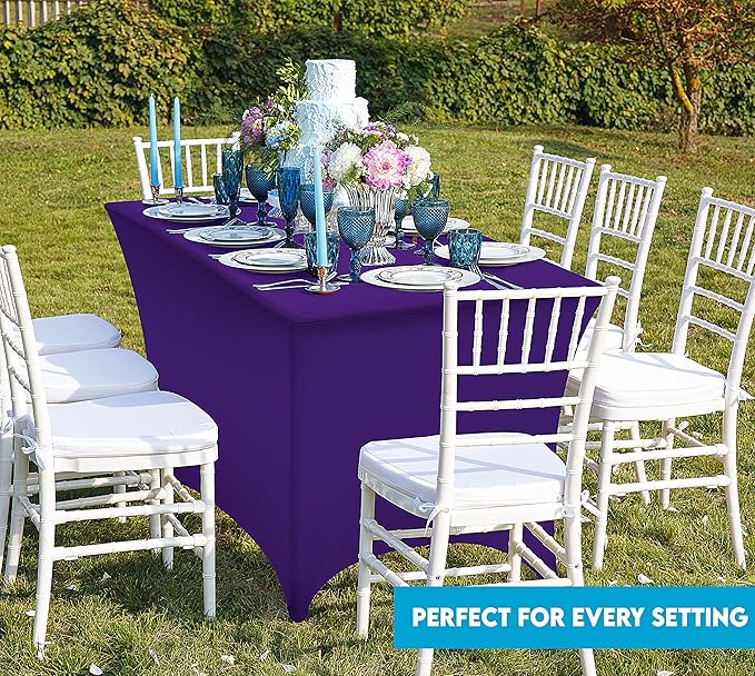 Utopia Kitchen Spandex Tablecloth 2 Pack [4FT, Purple] Tight, Fitted, Washable and Wrinkle Resistant Stretch Table Cloth Rectangle Cover for Trade Show, Weddings & Parties [48Lx30Wx30H Inch]
