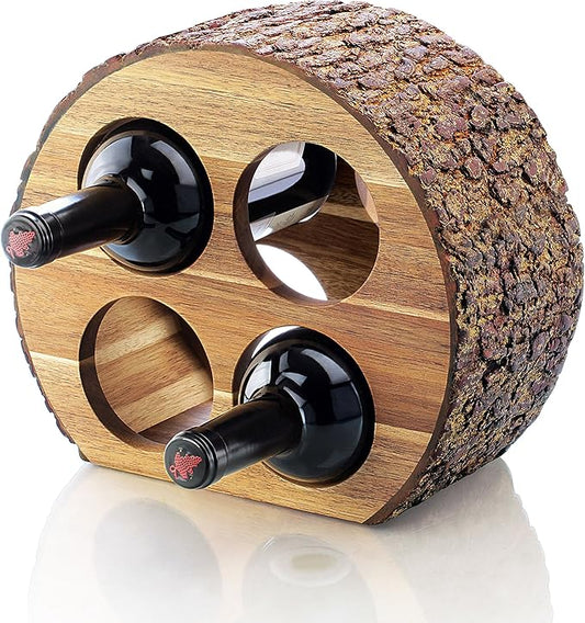 Artaste 48537 Acacia Wood Countertop Wine Rack with Natural Bark, 4-Bottles