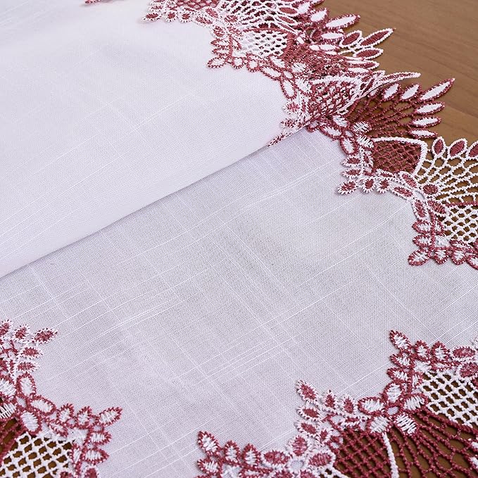 Raedan White Dark Red Jacquard Lace Table Runner 60 inches Long, Claret Dresser Scarf Table Topper for Christmas Kitchen Coffee Table Wedding Party Home Decor (Dark Red, 16?쓝60??