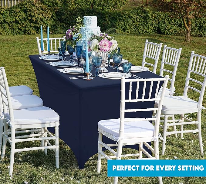 Utopia Kitchen Spandex Tablecloth 2 Pack [6FT, Navy Blue] Tight, Fitted, Washable and Wrinkle Resistant Stretch Table Cloth Rectangle Cover for Trade Show, Weddings & Parties [72Lx30Wx30H Inch]