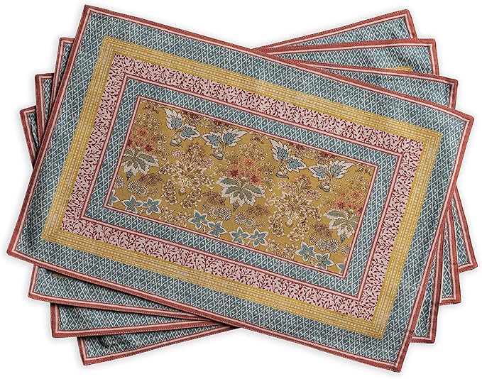 Maison d' Hermine Placemats Set of 4 100% Cotton Washable Cloth Place Mats, Reusable Table Mats for Kitchen Dining Decoration, Party, Wedding, Restaurant Spring/Summer (Marquise, 13" x 19")