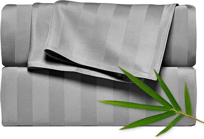 Pure Bamboo Twin Sheets, Genuine 100% Organic Viscose Derived from Bamboo Bed Sheet Set, Luxuriously Soft & Cooling, Double Stitching, 2 Year Quality Promise (Twin, Jacquard Stone)