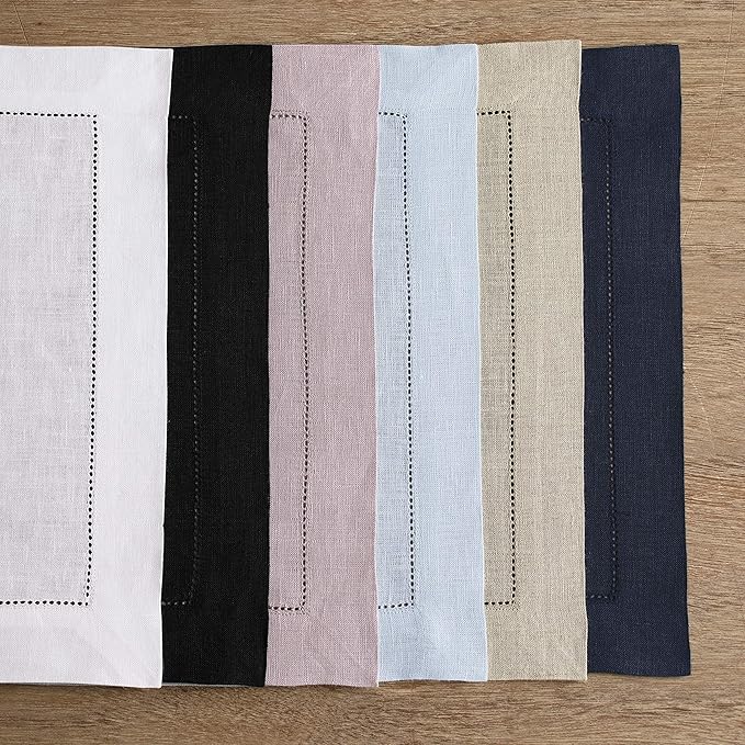 Solino Home Linen Placemats Set of 4 - Classic Hemstitch Lilac Placemats 14 x 19 Inch - 100% Pure Linen Table Mats for Valentines, Spring, Easter
