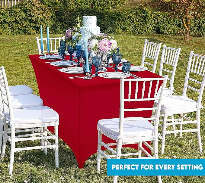 Utopia Kitchen Spandex Tablecloth 2 Pack [4FT, Red] Tight, Fitted, Washable and Wrinkle Resistant Stretch Table Cloth Rectangle Cover for Trade Show, Weddings & Parties [48Lx30Wx30H Inch]