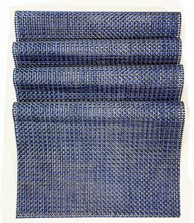 Jutemill Set of 12 Navy PVC Vinyl Woven Place mats, 12" x 18 inches Heat Insulation Stain Resistant Placemats for Dining Table Durable Cross Weave Woven Vinyl Kitchen Table Mats Placemat (Solid Navy)