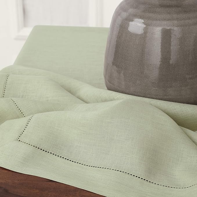 Solino Home Linen Sage Green Tablecloth 60 x 132 Inch - Classic Hemstitch, 100% Pure Linen Rectangular Tablecloth - Machine Washable Table Cloth for Winter, Spring, Easter, St Patricks Day