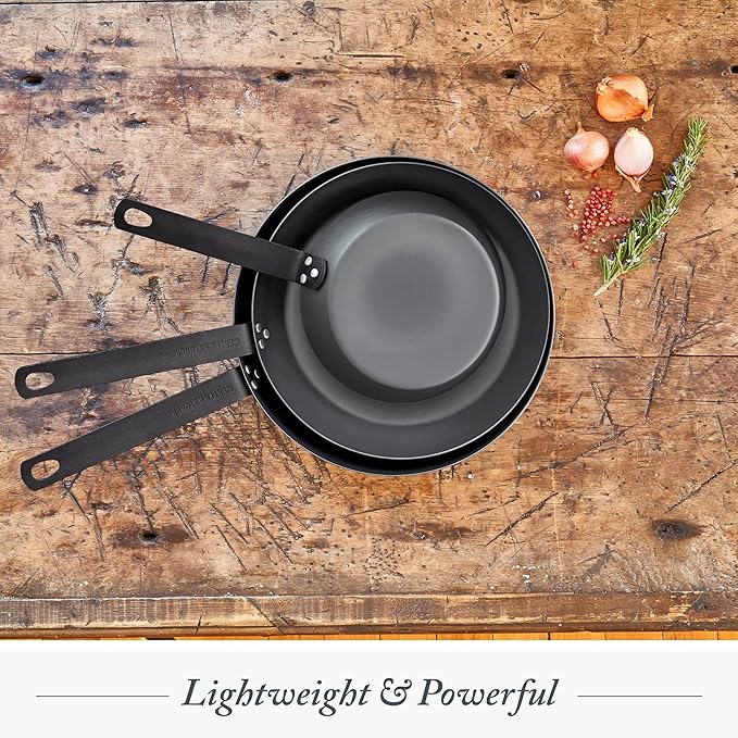 Merten & Storck Pre-Seasoned Carbon Steel 8??Frying Pan Skillet, Use on Induction, Stove and Grill, Durable, Even-Heating, for Searing, Grilling, Oven Use, and Campfire, Indoor/Outdoor