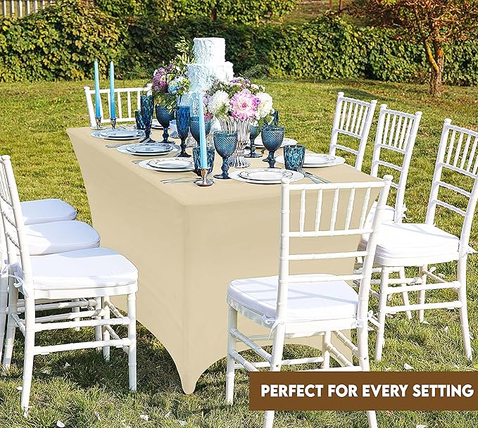 Utopia Kitchen Spandex Tablecloth 2 Pack [8FT, Champagne] Tight, Fitted, Washable and Wrinkle Resistant Stretch Table Cloth Rectangle Cover for Trade Show, Weddings & Parties [96Lx30Wx30H Inch]