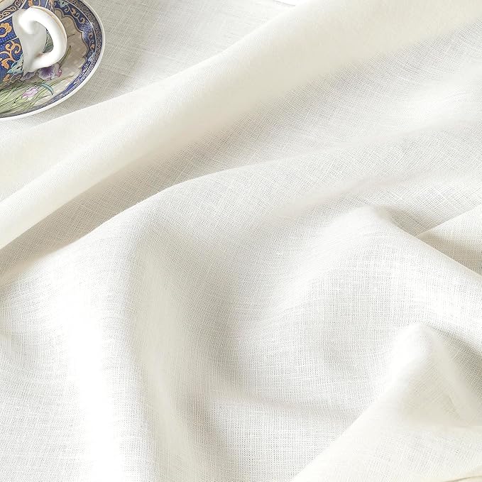 D'Moksha Homes Linen Ivory Tablecloth 60 x 102 Inch - 100% Pure Linen Rectangular Table Cloth - Machine Washable Tablecloth for Valentines, Spring, Easter