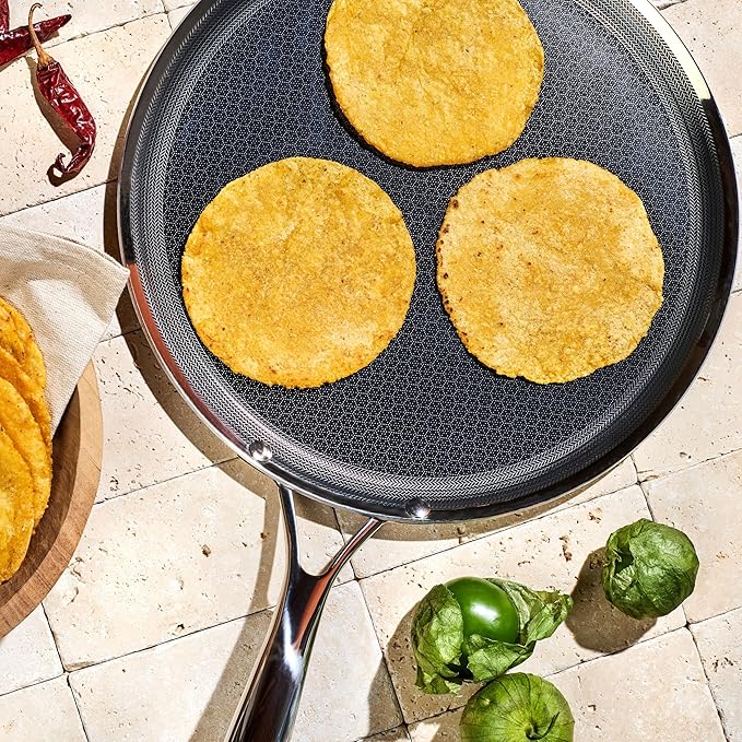 HexClad Hybrid Nonstick 12-Inch Griddle Pan, Stay-Cool Handle, Dishwasher-Friendly, Oven-Safe Up to 900째F, Induction Ready, Compatible with All Cooktops
