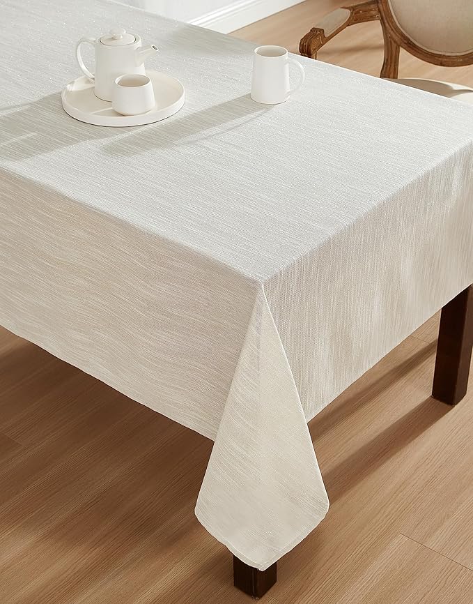 Laura Ashley Arabesque Luxurious Shimmery Fabric Tablecloth for Formal Dining, Holiday, Wedding or Party, 60" x 102", Silver