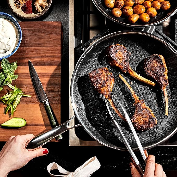 HexClad Hybrid Nonstick 12-Inch Frying Pan, Stay-Cool Handle, Dishwasher-Friendly, Oven-Safe Up to 900째F, Induction Ready, Compatible with All Cooktops
