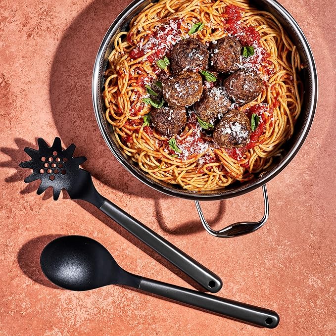 HexClad 9-Piece Kitchen Utensil Set, 9 Stainless Steel & Silicone Tools with a Fingerprint-Resistant Metallic Finish, Heat-Resistant to 450째F, Dishwasher-Safe, Includes Non-Slip Ceramic Crock Holder