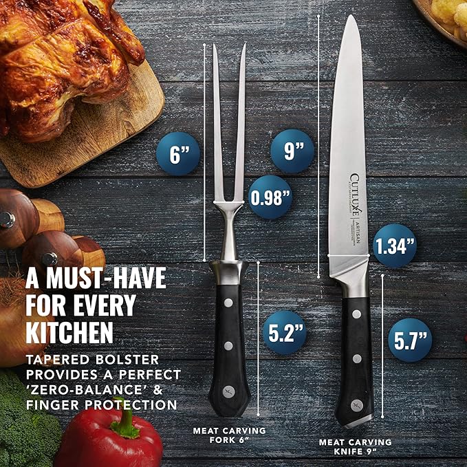 Cutluxe Turkey Carving Knife Set ??Carving Fork & Knife for Meat, BBQ, Brisket ??Razor Sharp Premium German Steel Full Tang, Ergonomic Handle, Grilling Gifts for Men ??Artisan Series
