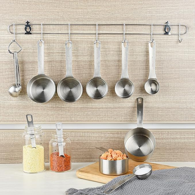 Smithcraft Measuring Cup Set of 8, 18/8 Stainless Steel Measuring Cups for Kitchen & Baking, Heavy Duty Metric & US Measure Cups Set with 2/3 Cup & 3/4 Cup Meaure Cups