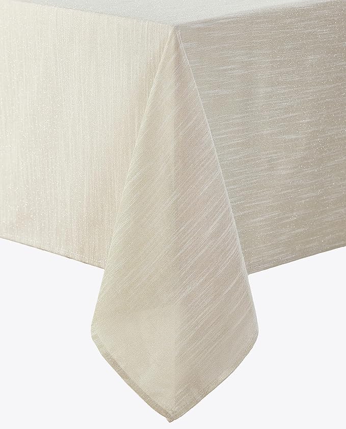 Laura Ashley Arabesque Luxurious Shimmery Fabric Tablecloth for Formal Dining, Holiday, Wedding or Party, 60" x 102", Silver