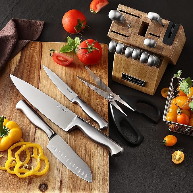McCook짰 Knife Sets,German Stainless Steel Knife Block Sets with Built-in Sharpener